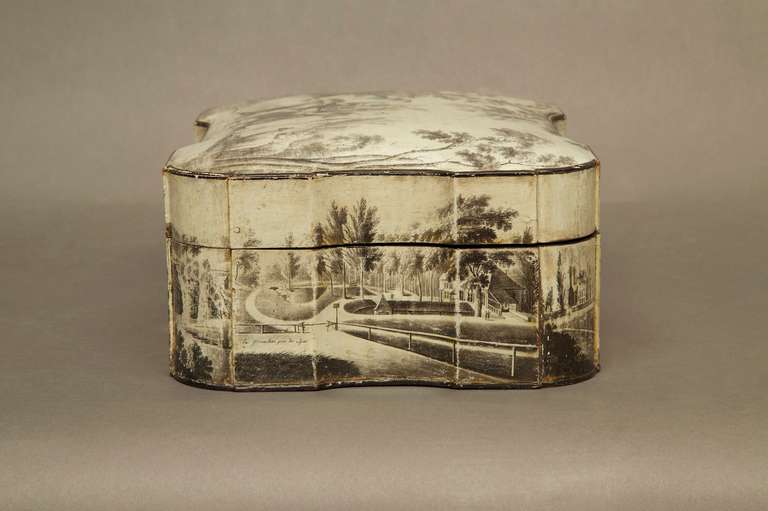 18th Century and Earlier An Unusual, Very Fine Shaped Grisaille Lacquer Box For Sale