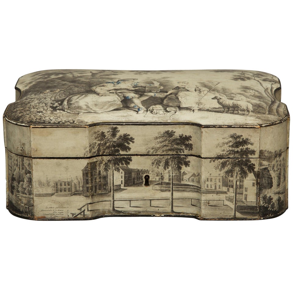 An Unusual, Very Fine Shaped Grisaille Lacquer Box For Sale