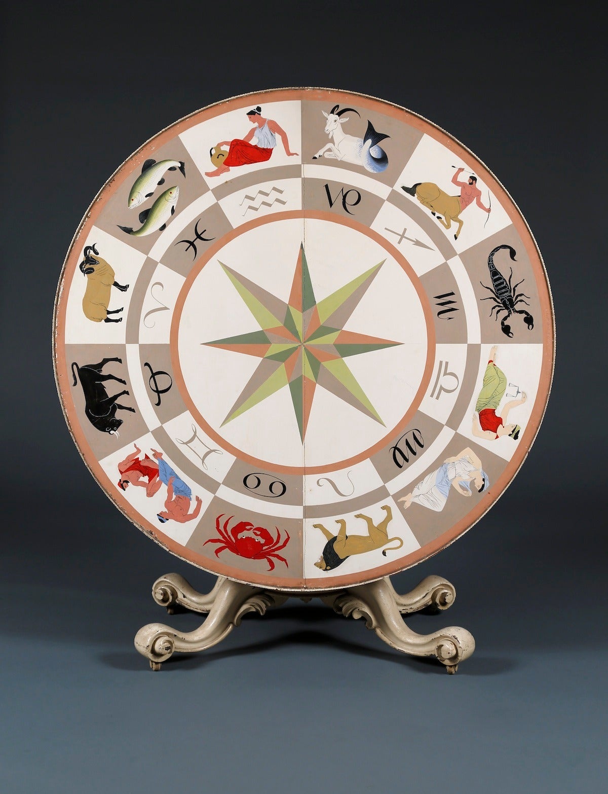 English 19th Century Center Table Decorated in the Art Deco Period with Zodiac Top For Sale