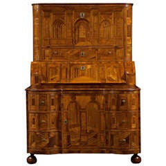 Bureau Cabinet Profusely Decorated With Architectural Perspective Marquetry