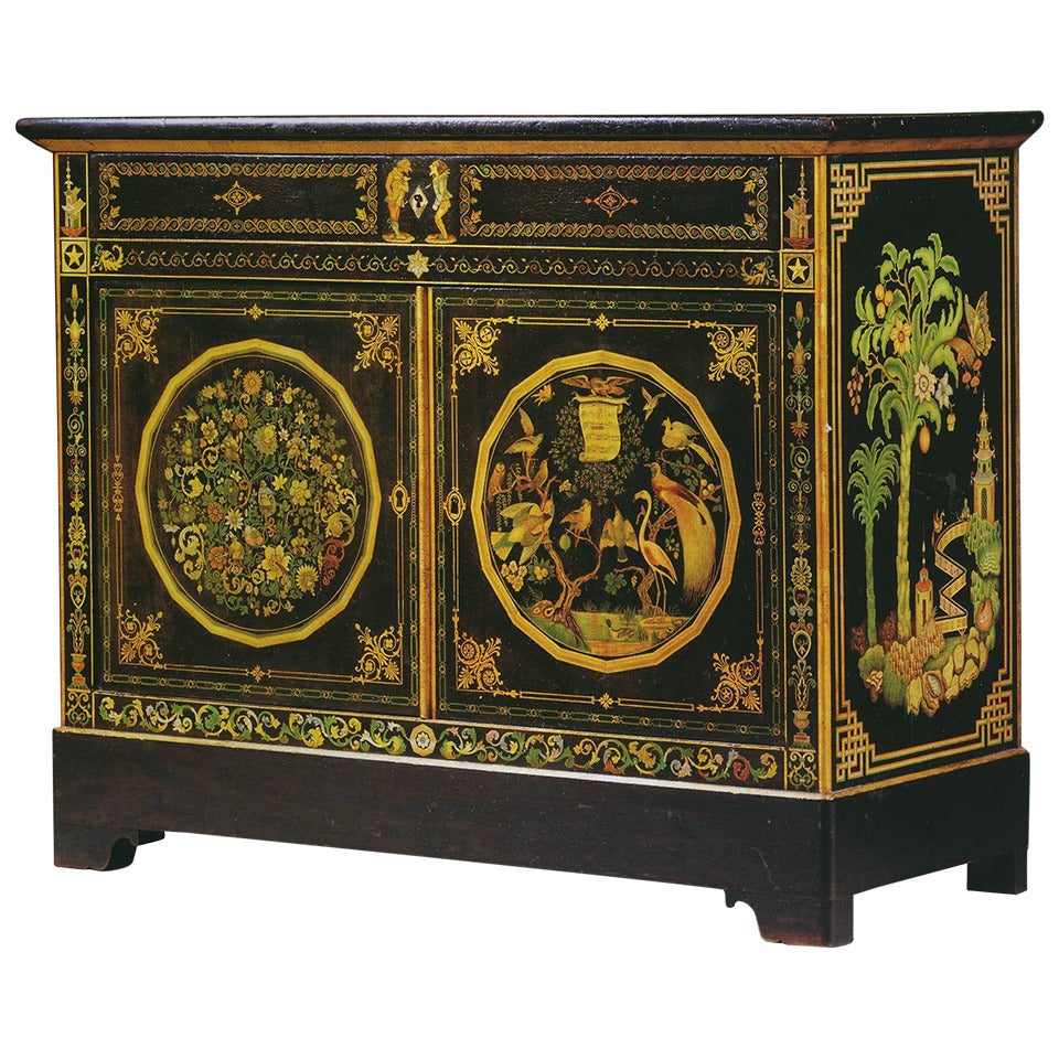 Exquisite Louis Philippe Polychrome Lacquer Two Door Cabinet by Chifflot For Sale