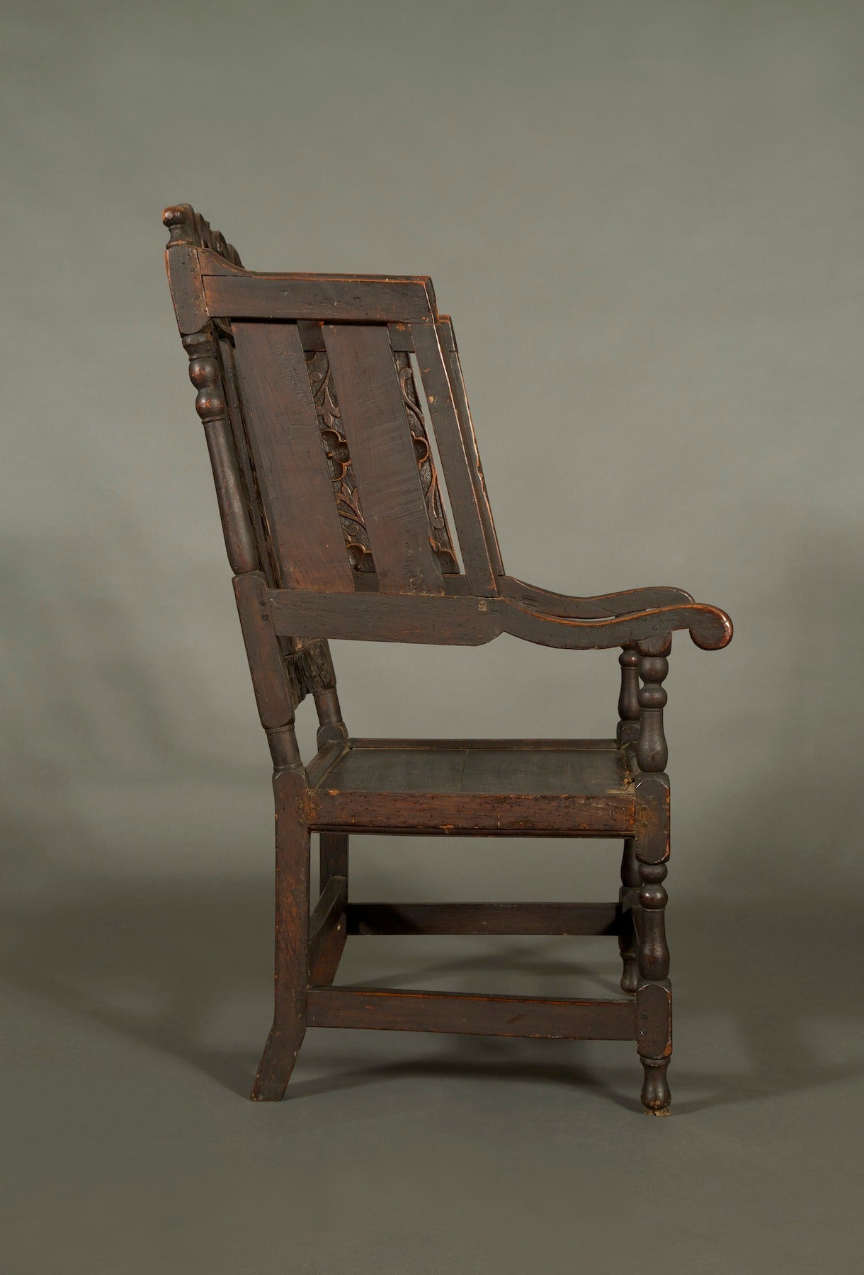 English Elm Windsor Wingback Armchair of Rare Form, Carved with the Initials 'MC' For Sale