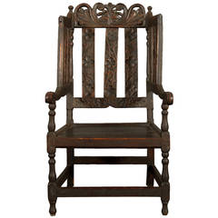 Elm Windsor Wingback Armchair of Rare Form, Carved with the Initials 'MC'