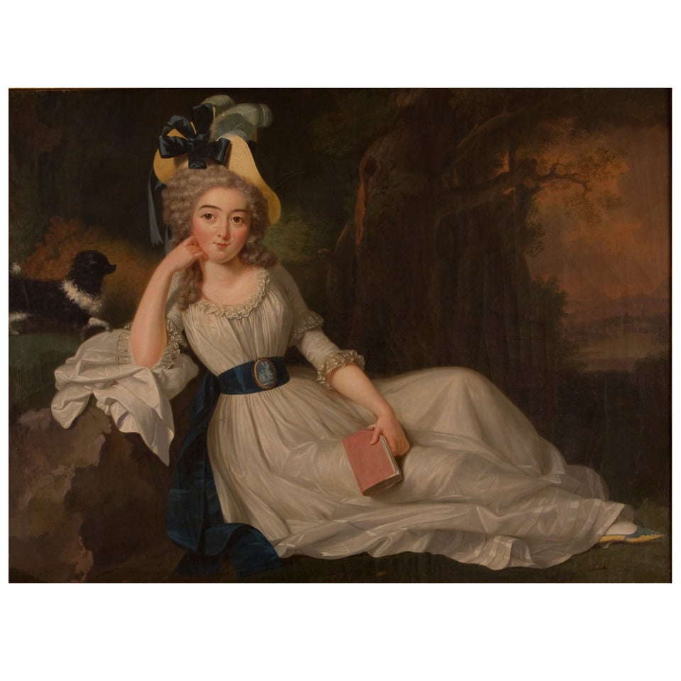 An Interesting Portrait Of A Fashionable Lady With Dog For Sale