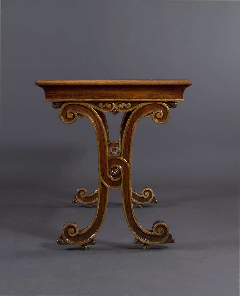 British Rosewood And Parcel Gilt Inlaid Center Table With Chessboard Specimen Marble Top For Sale