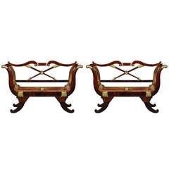 A Fine and Unusual Pair of Mahogany and Giltwood Benches