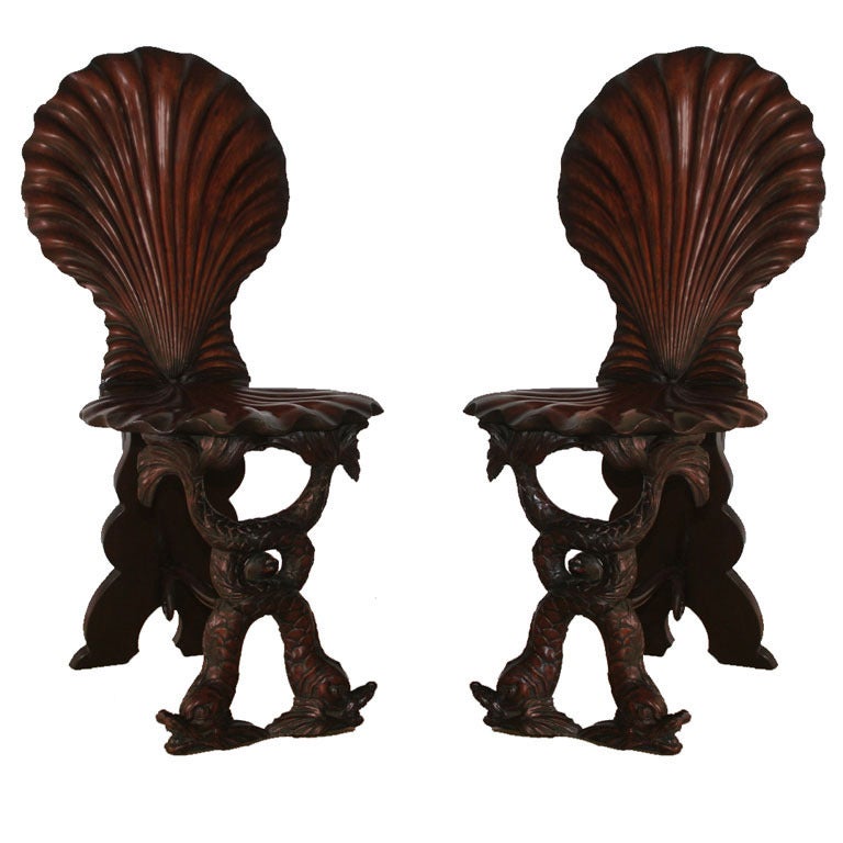 Fine And Unusual Pair Of George Ii Carved Mahogany Grotto Chairs For Sale