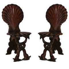 Fine And Unusual Pair Of George Ii Carved Mahogany Grotto Chairs