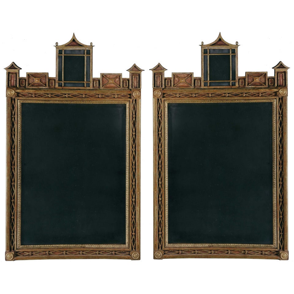 A Charming Pair Of Red-Painted And Giltwood Mirrors For Sale