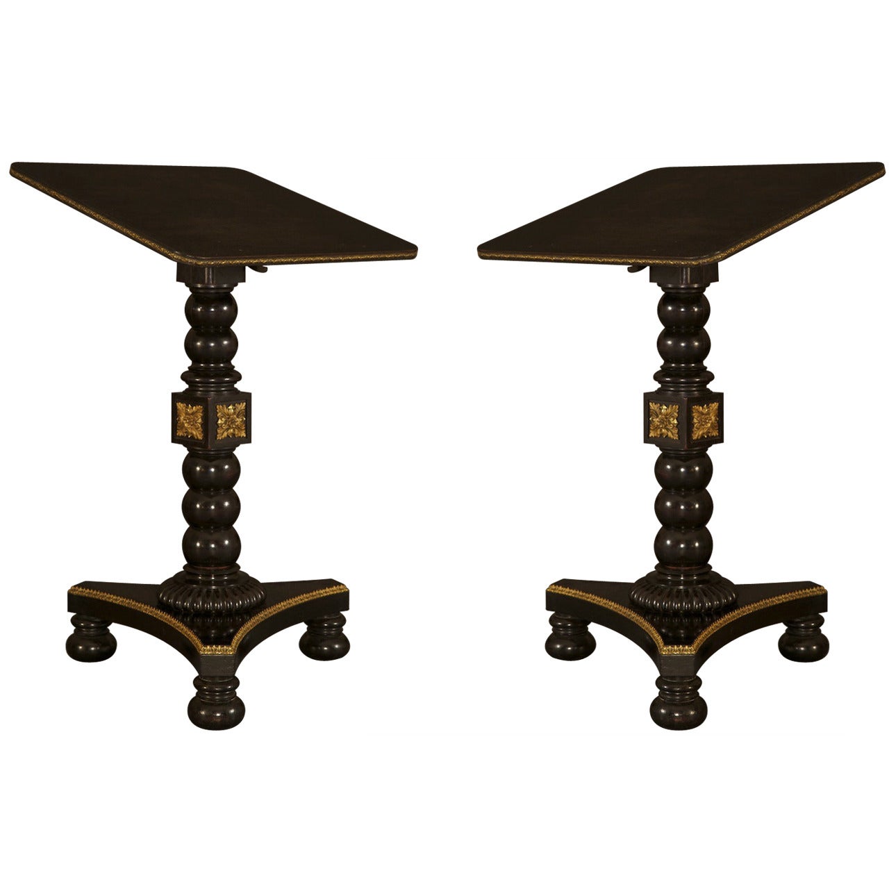 Pair Of Ebonized & Gilt-brass Mounted Center Cum Reading Tables For Sale