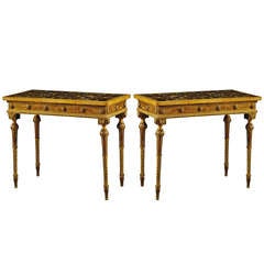 A Pair Of Giltwood Neoclassical Side Tables With Tops Of Volcanic Stones