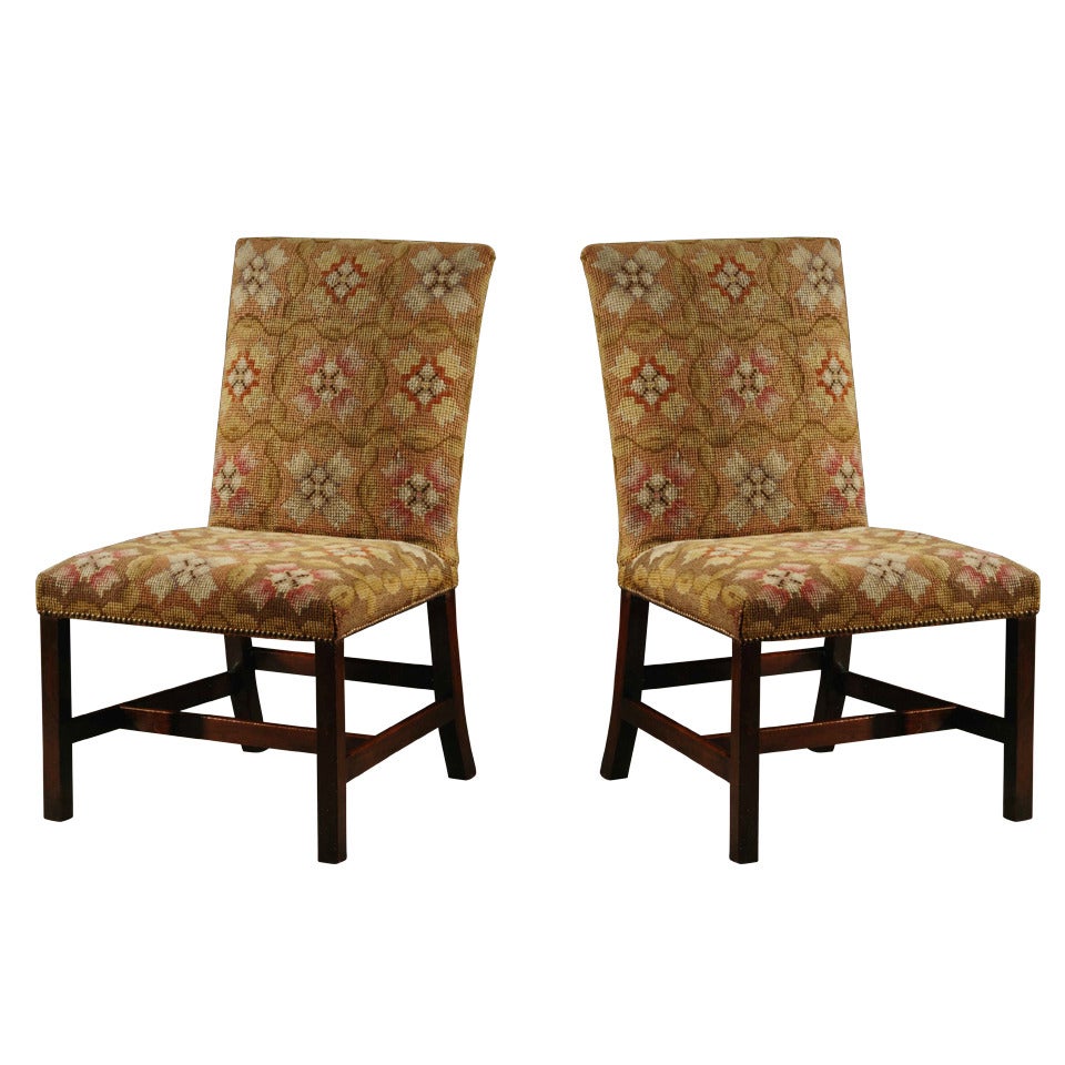 A Rare Pair Of George III Side Chairs With Original Needlework Covering For Sale