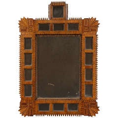 An Unusual Walnut And Boxwood Border Glass Mirror