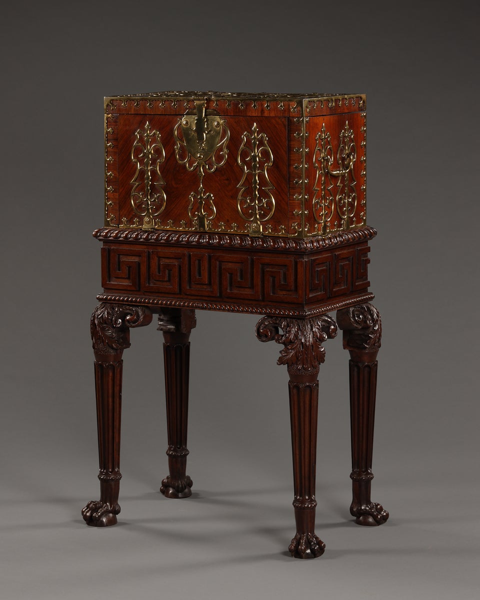A Mounted Strong Box Supported On A Carved Mahogany George II Stand For Sale