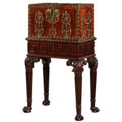 A Mounted Strong Box Supported On A Carved Mahogany George II Stand