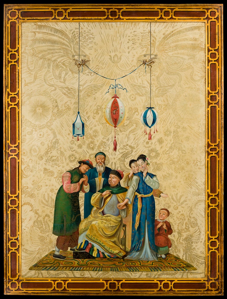 This pair of panels is comprised of early-20th century miniature versions of two of the chinoiserie canvas panels which line the walls of the Banqueting Room at The Royal Pavilion, Brighton. Detailed research report available on request.