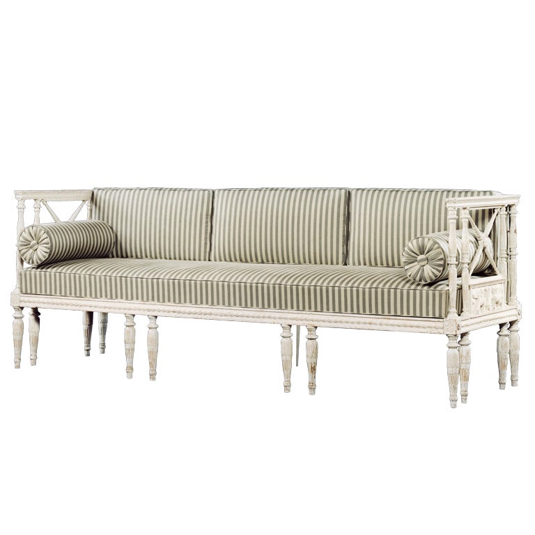 Fine White Painted Gustavian Sofa In The Manner Of E. Stahl For Sale