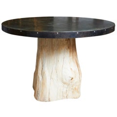 Zinc top table on stump base, 21st c.