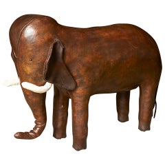 Vintage Abercrombie & Fitch Leather Elephant Foot Rest ca. 1960