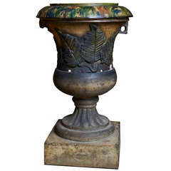 Scottish Glazed Terracotta Garden Urn on Plinth ca. 1880 4