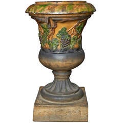 Scottish Glazed Terracotta Garden Urn on Plinth ca. 1880 3