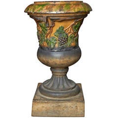 Scottish Glazed Terracotta Garden Urn on Plinth ca. 1880