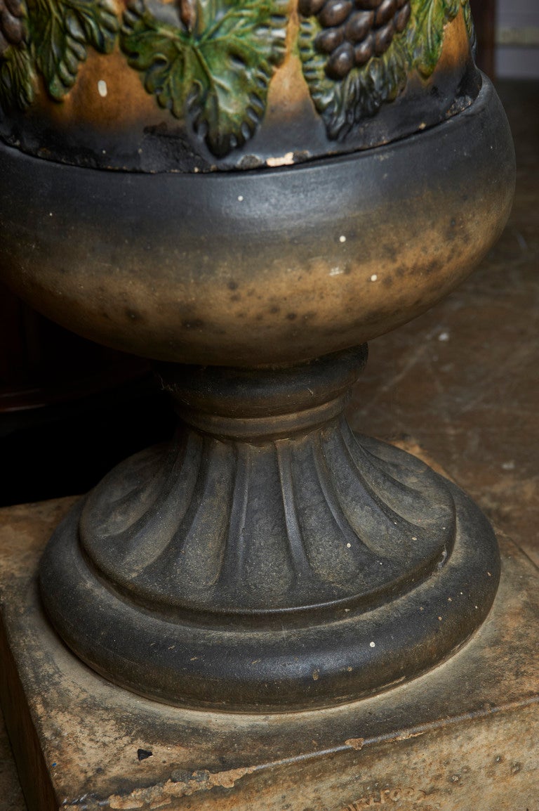 19th Century Scottish Glazed Terracotta Garden Urn on Plinth ca. 1880 For Sale