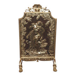 Antique French Bronze 19th Century Firescreen with Andirons