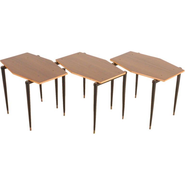 Architectural Teak Nesting Tables For Sale