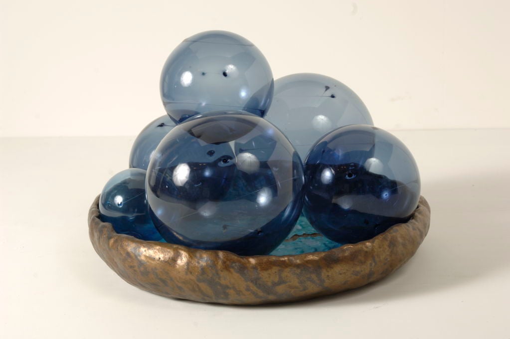 Magnificent set of handblown blue sunballs by  Timo Sarpaneva,  with internal punctuations and threads.
