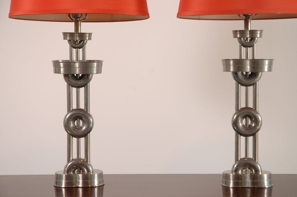 Elegant Pair of French Indo Chine  Nickel Plated Table Lamps In Good Condition In Los Angeles, CA