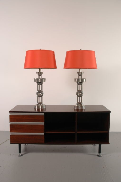 Mid-20th Century Elegant Pair of French Indo Chine  Nickel Plated Table Lamps