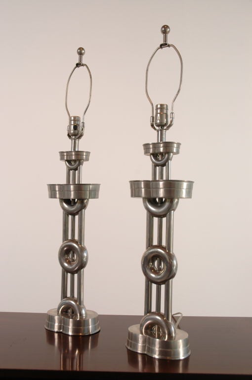 Elegant Pair of French Indo Chine  Nickel Plated Table Lamps 2