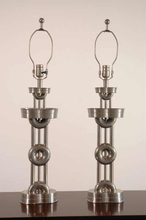 Elegant Pair of French Indo Chine  Nickel Plated Table Lamps 3