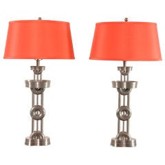 Elegant Pair of French Indo Chine  Nickel Plated Table Lamps