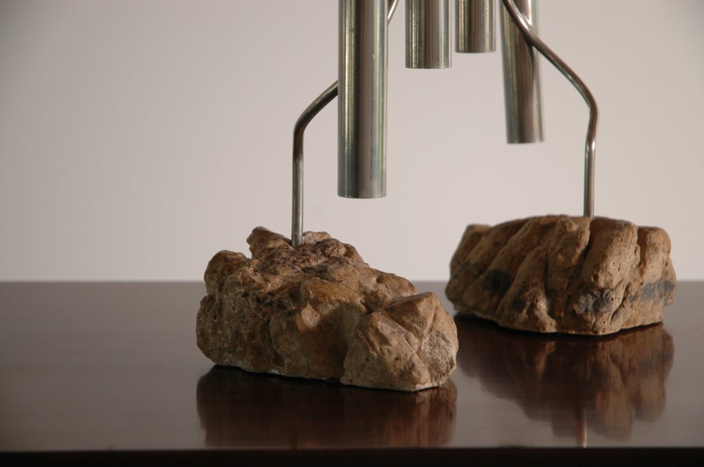 Pair of Lucite, Chrome, and Stone Accent Pieces 2