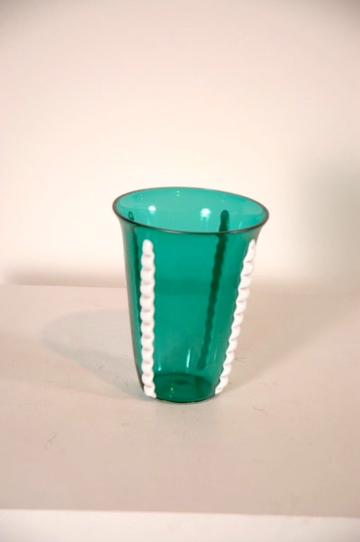 Italian Gio Ponti Style Green & White Glass Vase