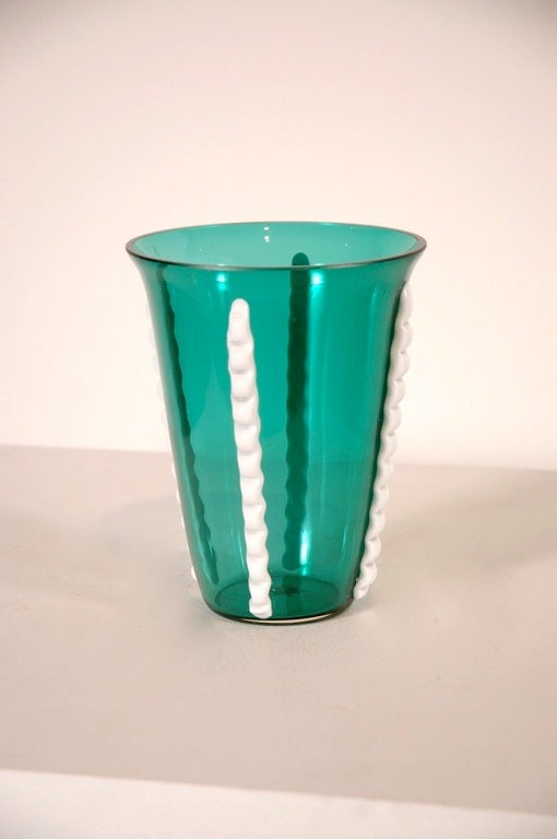Mid-20th Century Gio Ponti Style Green & White Glass Vase