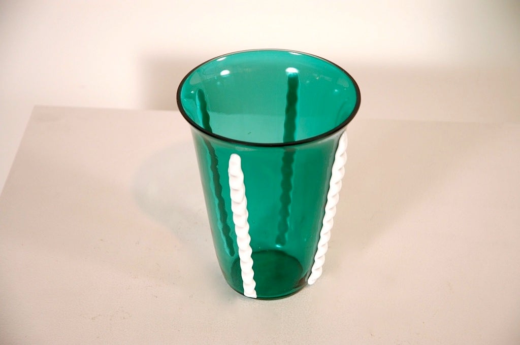 Gio Ponti Style Green & White Glass Vase 1