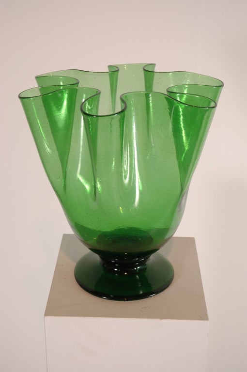 Magnificent handblown clear green handkerchief vase by Vistosi.