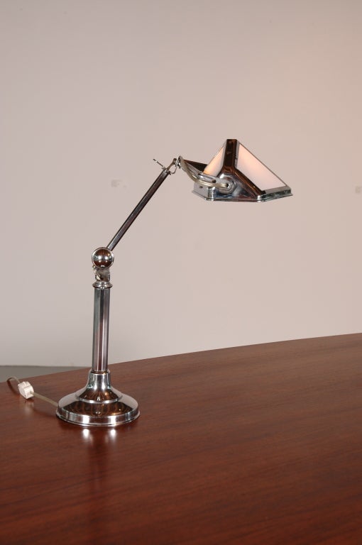 Mid-20th Century Chrome & Glass Adjustable Desk Lamp