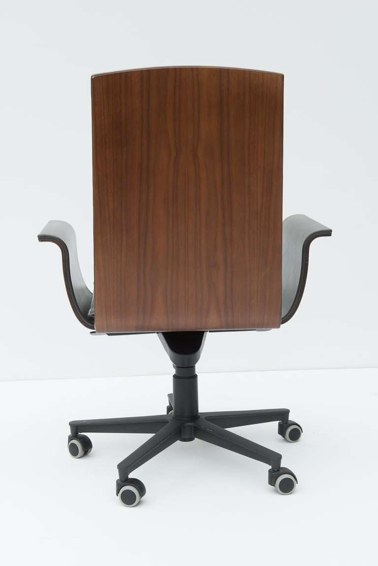 Mid-Century Modern Italian Bent Plywood & Leather Desk Chair