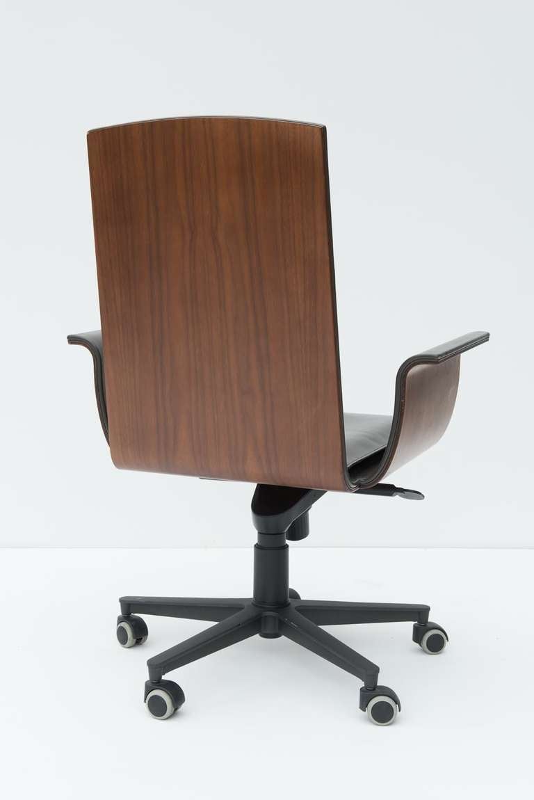 Italian Bent Plywood & Leather Desk Chair 1
