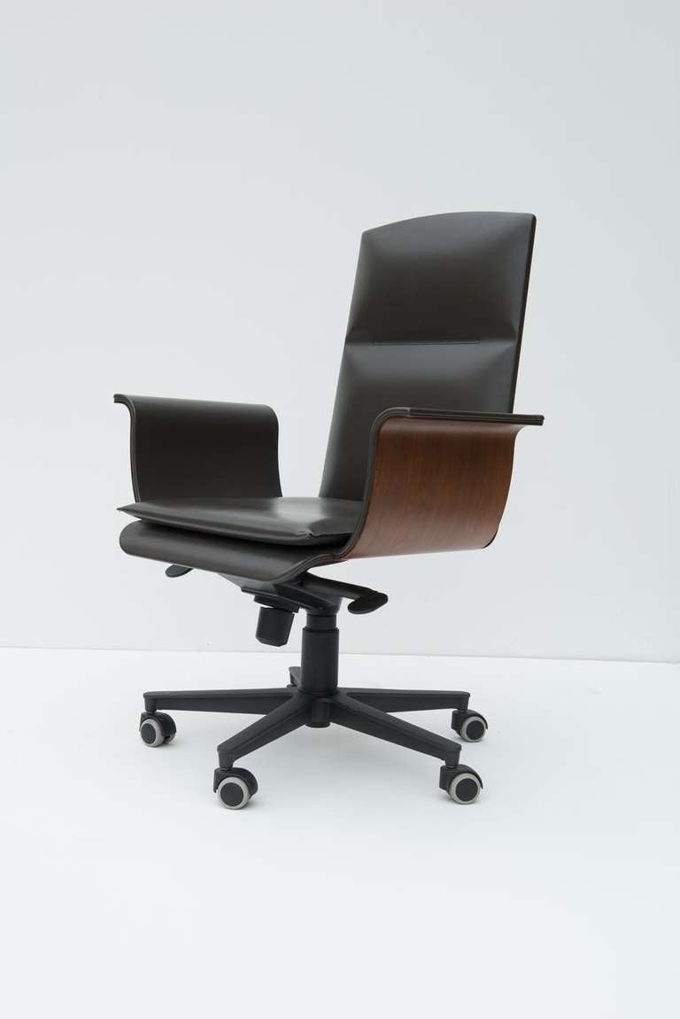 Metal Italian Bent Plywood & Leather Desk Chair