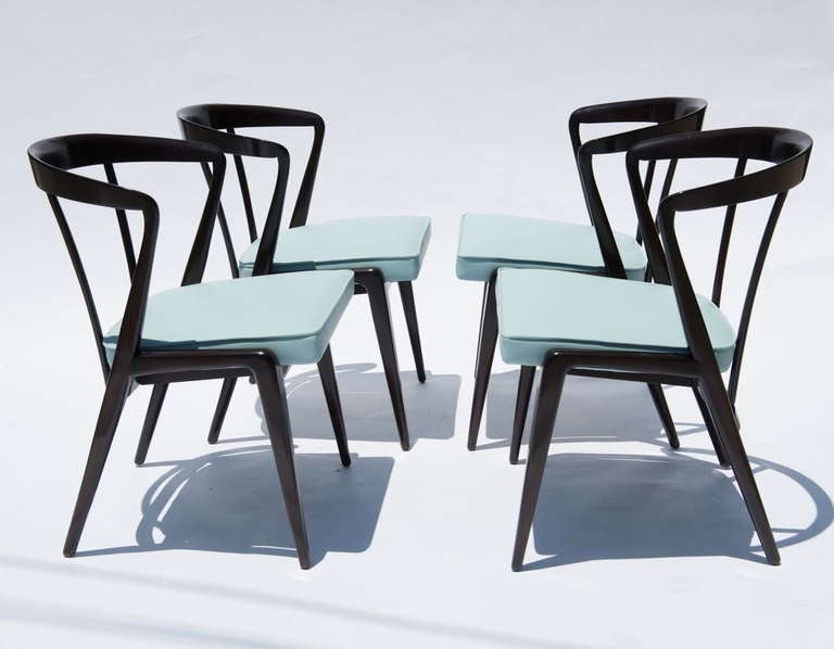 Gio Ponti Style Walnut & Leather Dining Chairs
