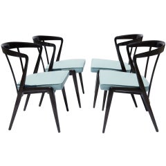 Gio Ponti Style Walnut & Leather Dining Chairs