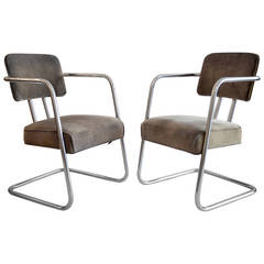 Chrome and Velvet Armchairs by Gilbert Rohde