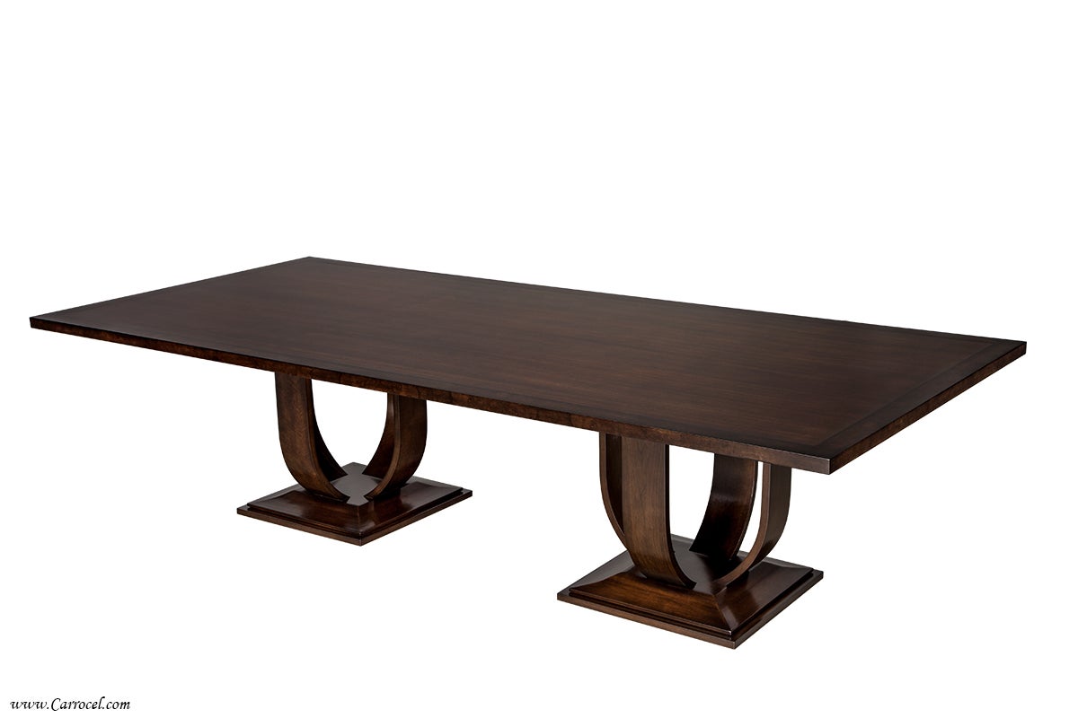 Magnificent Modern Custom-Made Art Deco Walnut and Burled Walnut Dining Table For Sale