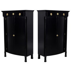 Exquisite Pair Of Hand-rubbed Black Lacquer Armoires Cabinets By Ej Victor
