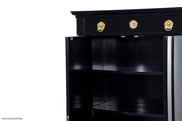 Contemporary Exquisite Pair Of Hand-rubbed Black Lacquer Armoires Cabinets By Ej Victor